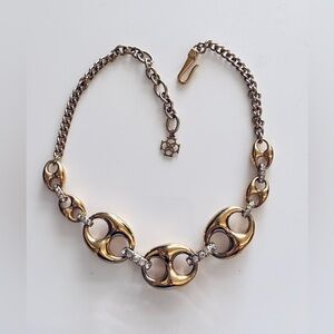 ANN TAYLOR GOLDTONE CRYSTAL LINK CHAIN STATEMENT NECKLACE